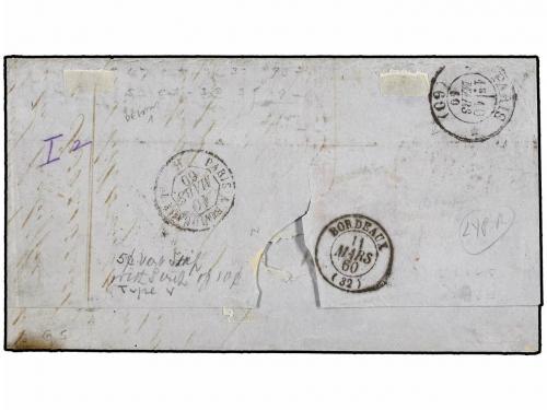 ✉ ESTADOS UNIDOS. 1860. Jefferson 5 cents marrón en tira de 