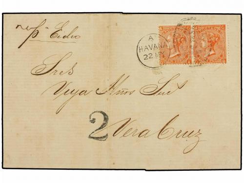 ✉ CUBA. 1872. HABANA a VERACRUZ. Circulada con sellos Ingles