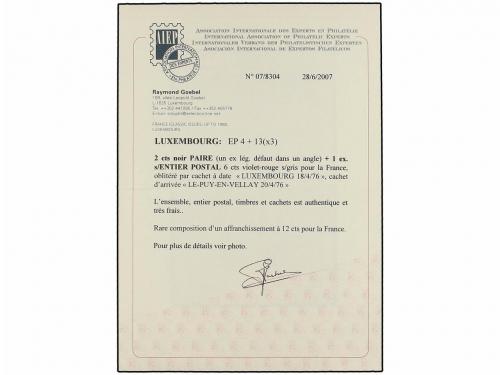 ✉ LUXEMBURGO. 1876 (April 18). 6 c. violet on rose pink stat