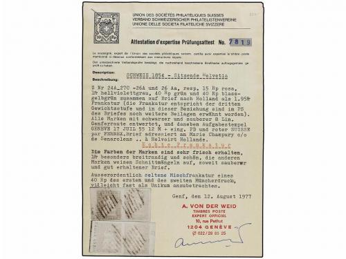 ✉ SUIZA. 1855. GENEVE a HELVOIRT (Holanda). 15 rp., 40 rp. (