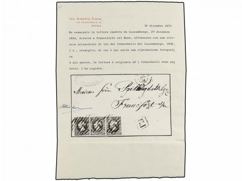 ✉ LUXEMBURGO. 1854. 1 sgr. red-brown, fresh strip of three, 