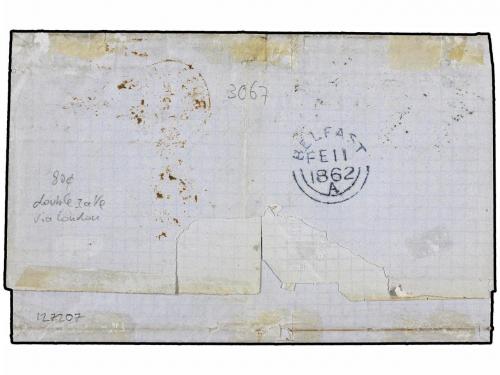 ✉ HOLANDA. 1862. ROTTERDAM a BELFAST. 5 cts. azul y 15 cts. 