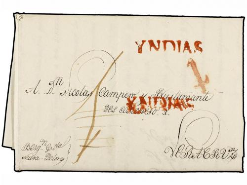 ✉ CUBA. 1812. HABANA a VERACRUZ. Marca lineal HAVANA en rojo