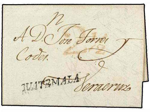 ✉ GUATEMALA. 1808. GUATEMALA a VERACRUZ. Marca lineal GUATEM