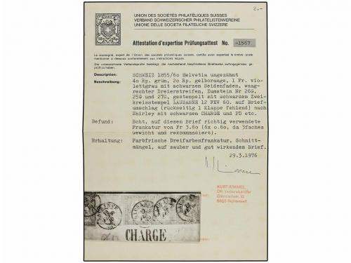 ✉ SUIZA. 1860 (Feb. 12). Registered cover from LAUSANNE to S