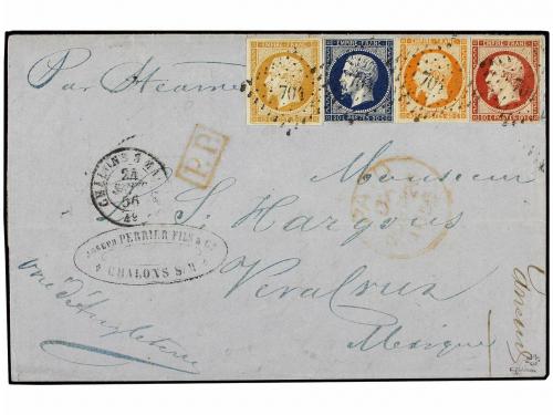 ✉ FRANCIA. Yv. 13, 14, 16, 17. 1856. 10 centimes bistre type