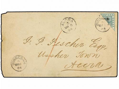 ✉ COSTA DE ORO. 1884. Envelope to ACCRA franked with diagona