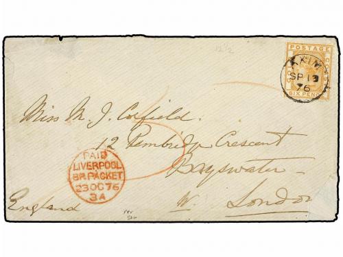 ✉ COSTA DE ORO. 1876. Envelope to LONDON, franked with 1875 