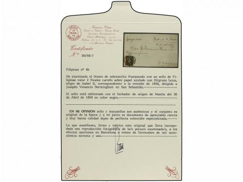 ✉ FILIPINAS. Ed. 20E. 1859. FRONTAL. MANILA a SAN SEBASTIAN 