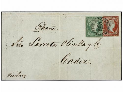 ✉ FILIPINAS. Ed. 20D, 20E. 1860. FRONTAL. MANILA a CADIZ. 1 