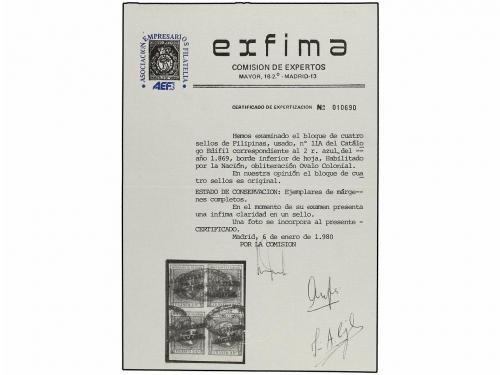 ° FILIPINAS. Ed. 20J (4). 2 reales azul. Bloque de cuatro co