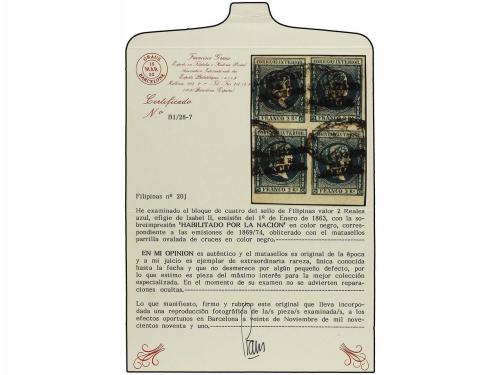 ° FILIPINAS. Ed. 20J (4). 2 reales azul. Bloque de cuatro co