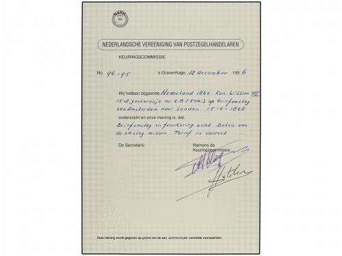 ✉ HOLANDA. 1868. AMSTERDAM a LONDON. 15 cts. amarillo (5), m