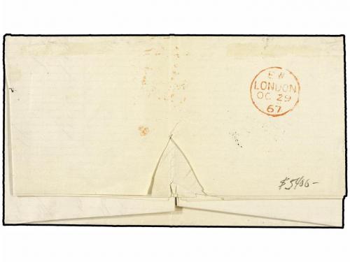 ✉ MEXICO. Sc. 45. 1867. MÉXICO a MADRID. 4 reales rosa, habi