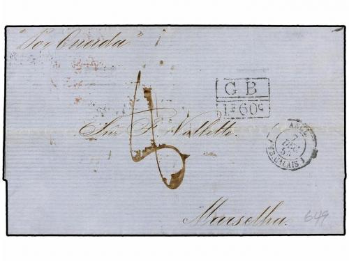 ✉ BRASIL. 1859. RÍO DE JANEIRO a MARSELLA. 10 reis negro, 10