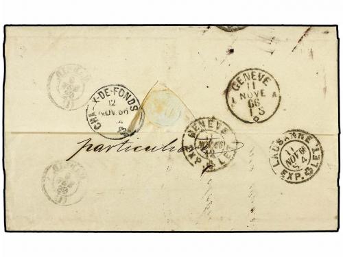 ✉ ESPAÑA. Ed. 80 (2), 86 (2). 1866. MADRID a SUIZA. 2 cuarto