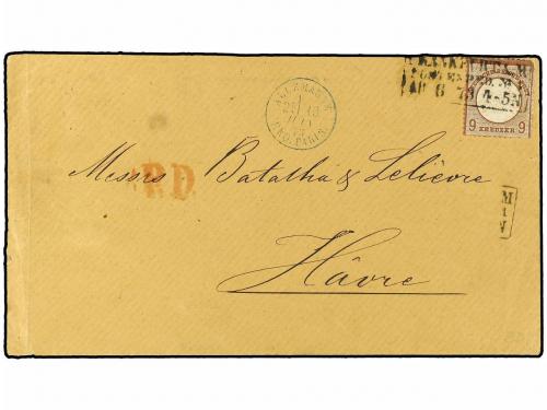 ✉ ALEMANIA. 1873. Cover franked with scarce 9Kr lilac brown 