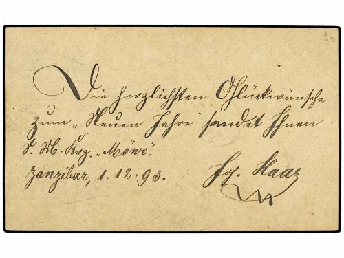 ✉ ZANZIBAR. 1893. Use of British India 1/4a postal card, upr