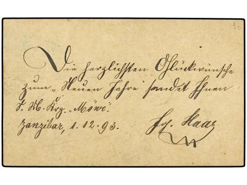 ✉ ZANZIBAR. 1893. Use of British India 1/4a postal card, upr