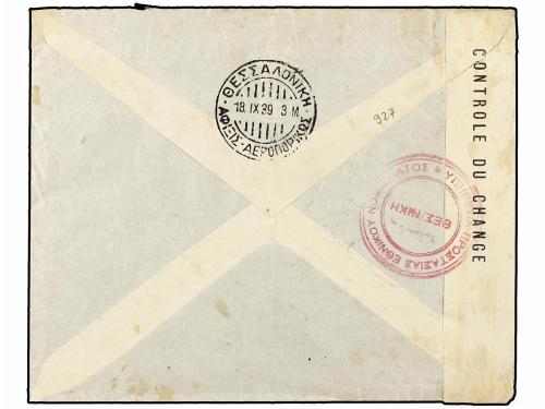 ¿ ALBANIA. 1939. Censored air envelope to THESSALONIKA frank