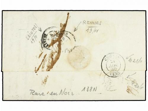 ✉ GRAN BRETAÑA. 1840. CANNEL ISLANDS. JERSEY a COGNAC. Fecha