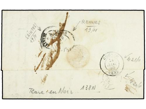 ✉ GRAN BRETAÑA. 1840. CANNEL ISLANDS. JERSEY a COGNAC. Fecha