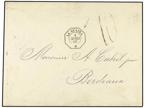 ✉ VENEZUELA. 1869. LA GUAYRA a FRANCIA. En anverso fechador 
