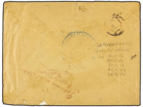 ✉ INDOCHINA FRANCESA. 1886. SAIGÓN a FRANCIA. Sobre con Fran