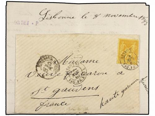 ✉ PORTUGAL. 1883. LISBOA a FRANCIA. Circulada con sello fran