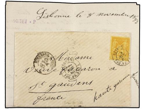 ✉ PORTUGAL. 1883. LISBOA a FRANCIA. Circulada con sello fran