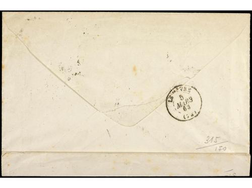 ✉ FRANCIA. 1863. HONFLEUR a HAVRE. 20 cts. azul, mat. GC 176