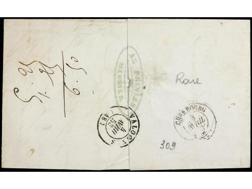 ✉ FRANCIA. 1853. LE HAVRE a VALOGNES. Fechador LE HAVRE/-BAT