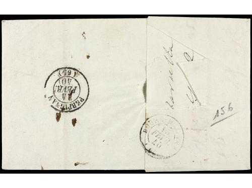 ✉ FRANCIA. 1840. BARCELONA a OSSEJE. Marca BARCELONA/CATALUÑ