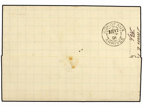 ✉ GUADALUPE. 1891. POINTE A PITRE a BORDEAUX. 25 cts. negro,