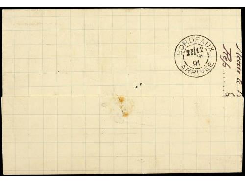 ✉ GUADALUPE. 1891. POINTE A PITRE a BORDEAUX. 25 cts. negro,