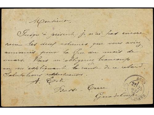 ✉ GUADALUPE. 1883. Postal stationary card addressed to Franc