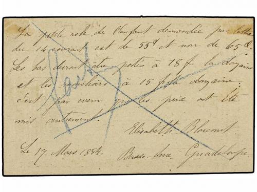 ✉ GUADALUPE. 1884. Postal stationary card addressed to FRANC