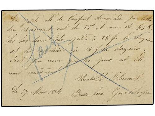 ✉ GUADALUPE. 1884. Postal stationary card addressed to FRANC