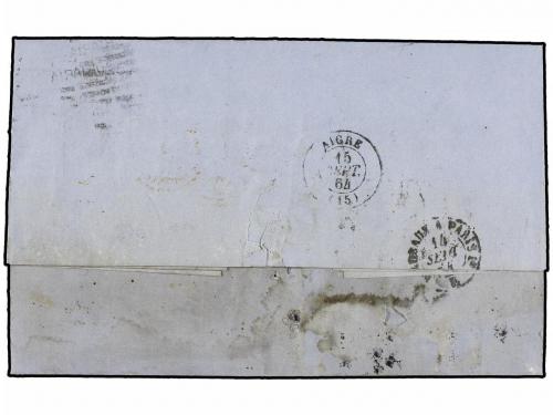 ✉ AUSTRALIA. 1864. Stampless envelope to France cancelled by