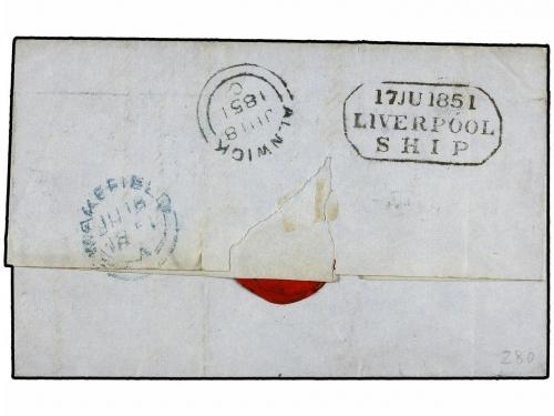 ✉ GIBRALTAR. 1851 (June 9). Outer letter sheet to Alnwick, N