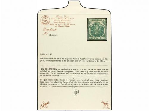 * ESPAÑA. Ed. 32ed. 2 cuartos verde, sello de color fresco c