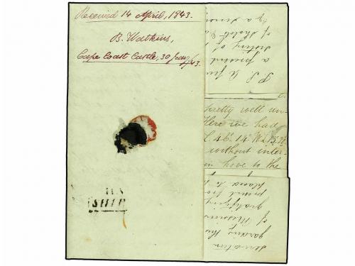 ✉ COSTA DE ORO. 1843 (Jan 30). Entire letter from Cape Coast