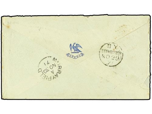 ✉ COSTA DE ORO. 1871 (Nov 5). Envelope, embossed seal ´Spero