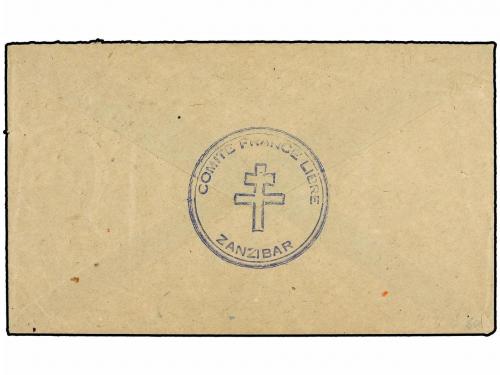 ✉ ZANZIBAR. 1942 (Feb 2). Cover with blue cachets on front a