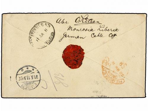 ✉ LIBERIA. 1911. 10c. black & orange postal stationery envel