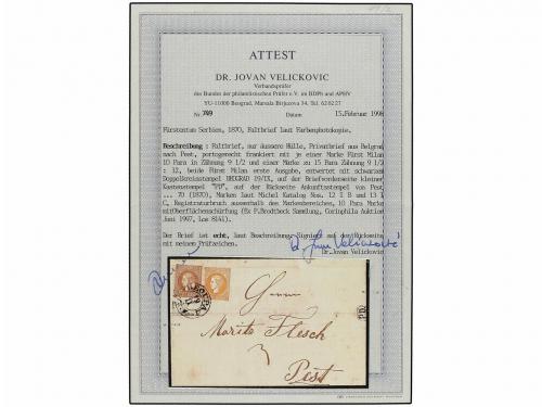 ✉ SERBIA. Mi. 12IB, 13IB. 1870 (19 April). BELGRADE to PEST 