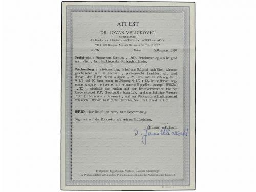 ✉ SERBIA. Mi. 15ID, 12IC. 1869 (12 Nov.). BELGRADE to WIEN. 