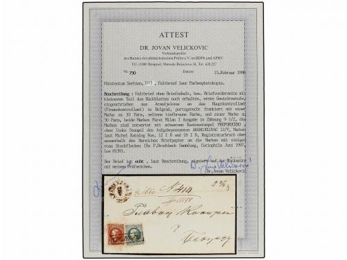 ✉ SERBIA. Mi. 12IB, 18 IB. (1870 CA.). ARANDJELOVAC to BELGR