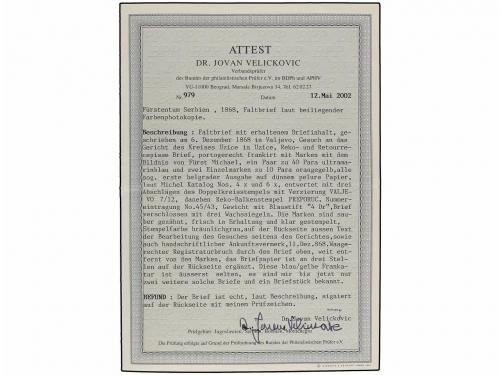 ✉ SERBIA. Mi. 4x (2), 6x (2). 1868 (6-XII). VALJEVO. Entire 