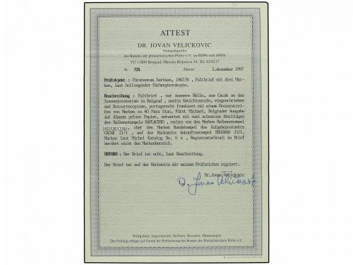 ✉ SERBIA. Mi. 6x (3). 1867 (23-I). CACAK to BELGRADE. Folded